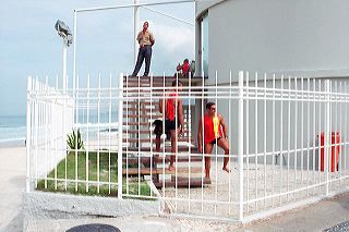 Brazilian lifeguards on duty on Ipanema beach, Rio de Janeiro, Brazil