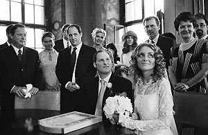 Bride and Groom next to the Ketubah